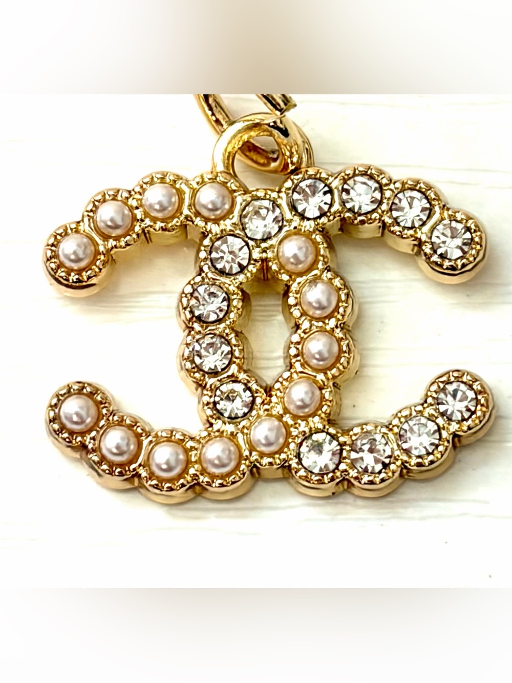 Chanel CC Gold Pearl & Rhinestone CC Charm Pendant